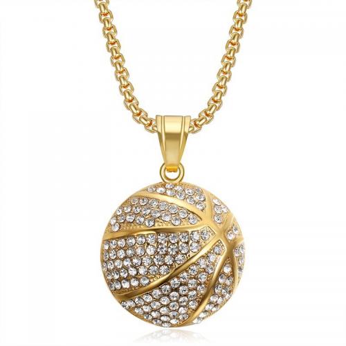 Stainless Steel Jewelry Necklace 304 Stainless Steel Basketball Vacuum Ion Plating fashion jewelry & for man & with rhinestone Sold By PC