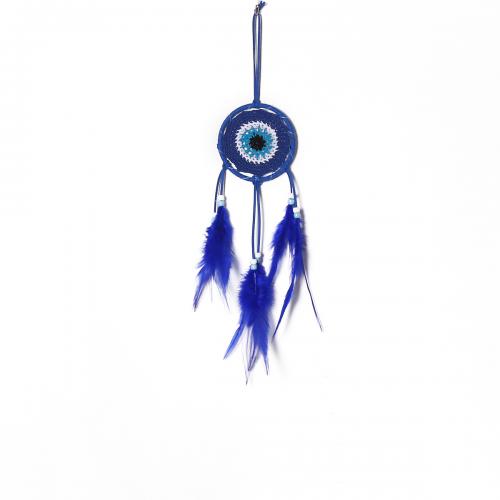 Fashion Dream Catcher Feather with Rattan & Nylon & Iron handmade for home and office & evil eye pattern blue 310mm Sold By PC
