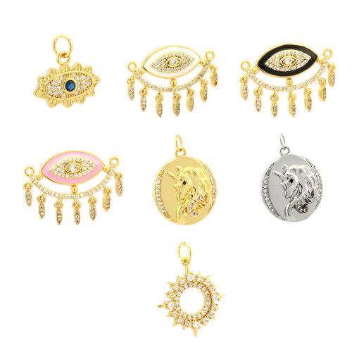 Evil Eye Pendants Brass plated DIY & micro pave cubic zirconia & enamel Sold By PC