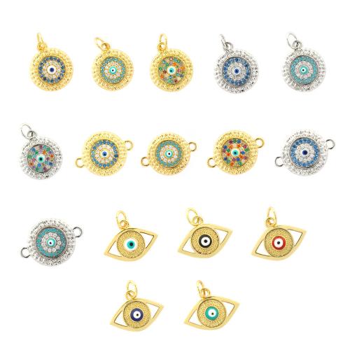 Evil Eye Pendants Brass plated DIY & micro pave cubic zirconia & enamel Sold By PC
