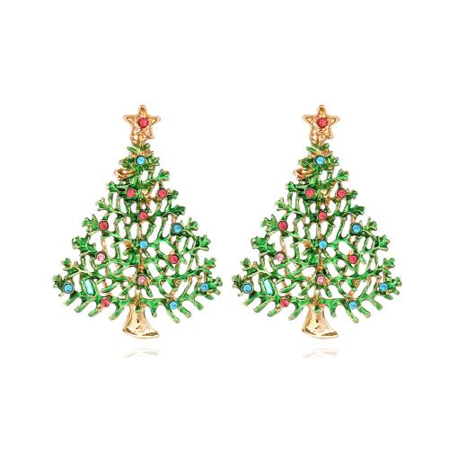Christmas Earrings Zinc Alloy Christmas Tree gold color plated fashion jewelry & for woman & enamel & with rhinestone green nickel lead & cadmium free Sold By Pair