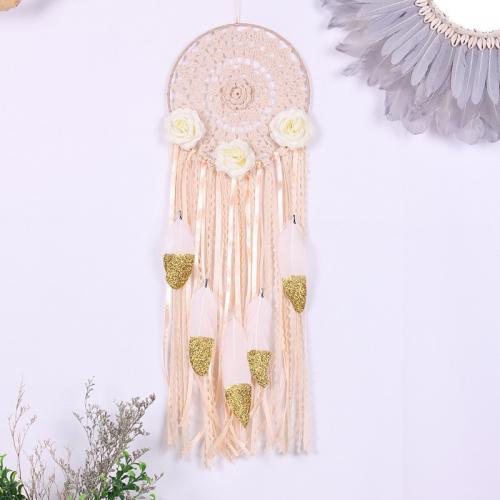Fashion Dream Catcher Cotton Thread with Rattan & Feather & Nylon & Iron handmade for home and office pink 730mm Sold By PC