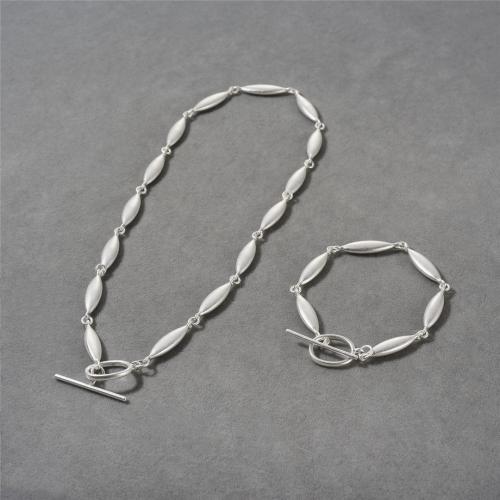 Brass Jewelry Set plated fashion jewelry silver color nickel lead & cadmium free Necklace 43cm bracelet 18cm Sold By PC