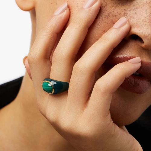 Brass Finger Ring with Malachite & White Shell plated fashion jewelry & enamel nickel lead & cadmium free US Ring Sold By PC