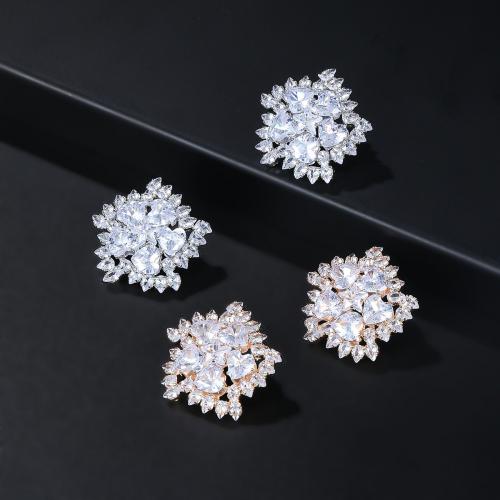 Cubic Zirconia Micro Pave Brass Earring Flower fashion jewelry & micro pave cubic zirconia & for woman nickel lead & cadmium free Sold By Pair