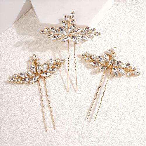 Hair Stick Iron with Glass Rhinestone handmade for woman golden 10.5*9cm Sold By PC