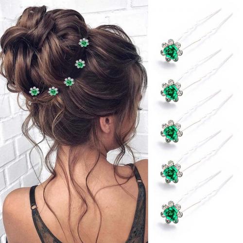 Hair Stick Iron for woman & with rhinestone green Sold By Lot