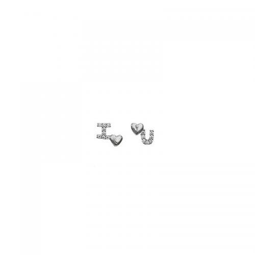 925 Sterling Silver Asymmetric Stud Earrings Alphabet Letter plated micro pave cubic zirconia & for woman earring size  Sold By Pair