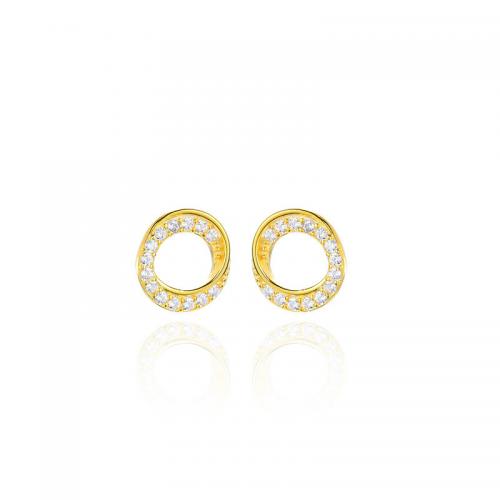 925 Sterling Silver Stud Earring Donut plated micro pave cubic zirconia & for woman & hollow Sold By Pair