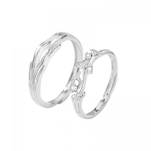 925 Sterling Zilver paar Ring, Ginkgo Leaf, geplatineerd, verstelbaar & verschillende stijlen voor de keuze & micro pave zirconia & voor paar, Maat:8-9, Verkocht door PC