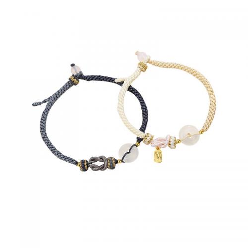 Zinc Alloy Couple Bracelet with Cotton Cord & Agate gold color plated braided & for couple Sold By PC