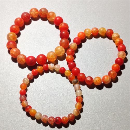 Agate Jewelry Bracelet Dragon Veins Agate Round fashion jewelry & Unisex & frosted orange Length Approx 18 cm Sold By PC