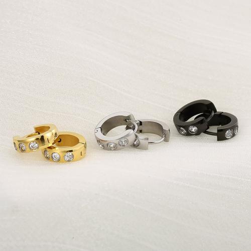 Stainless Steel Lever Terug Earring, 304 roestvrij staal, mode sieraden & uniseks & met strass, meer kleuren voor de keuze, 13x4mm, Verkocht door pair