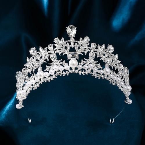 Bridal Tiaras Zinc Alloy with Plastic Pearl silver color plated fashion jewelry & for woman & with rhinestone silver color nickel lead & cadmium free Sold By PC