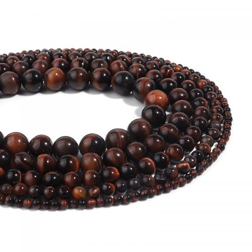 Tiger Eye Beads, Runde, du kan DIY & forskellig størrelse for valg, sort og rød, Solgt Per Ca. 38 cm Strand