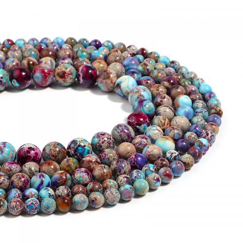 Gemstone Smycken Pärlor, Impression Jasper, Rund, DIY & olika storlek för val, blandade färger, Såld Per Ca 38 cm Strand