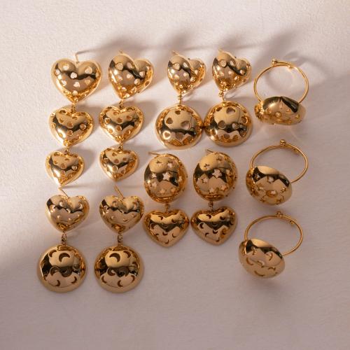 Fashion Stainless Steel Jewelry Sets finger ring & earring 304 Stainless Steel plated fashion jewelry golden Sold By PC