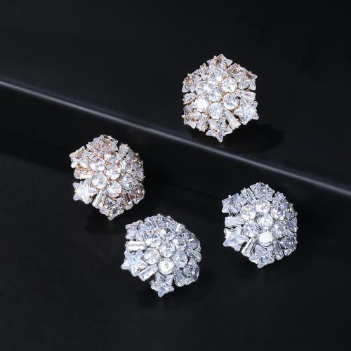 Cubic Zirconia Micro Pave Brass Earring Hexagon fashion jewelry & micro pave cubic zirconia & for woman nickel lead & cadmium free Sold By Pair