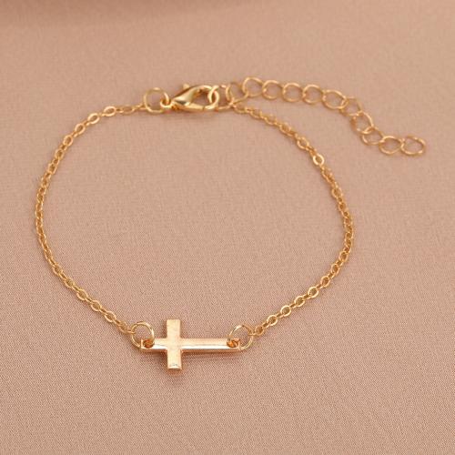 Zinc Alloy Bracelet with 5cm extender chain Cross plated fashion jewelry & for woman gold nickel lead & cadmium free Length Approx 17.7 cm Sold By PC