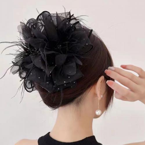 Hair Claw Clips Plastic with Gauze fashion jewelry black 130mm Sold By PC