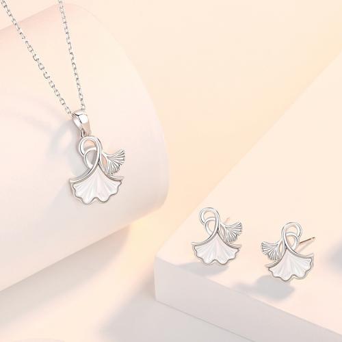 925 Sterling Silver Jewelry Set with White Shell Ginkgo Leaf platinum plated & for woman Sold By PC