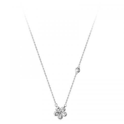 925 Sterling Silver Necklace with 2inch extender chain Flower platinum plated fashion jewelry & for woman & with rhinestone Length Approx 15.7 Inch Sold By PC