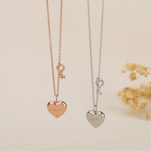 925 Sterling Silver Necklace Heart fashion jewelry & with letter pattern & for woman Length Approx 15.7 Inch Sold By PC