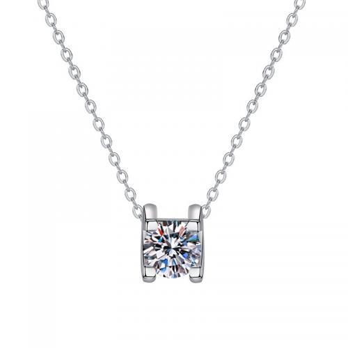 925 Sterling Silver Necklace with 2inch extender chain Square platinum plated fashion jewelry & for woman & with cubic zirconia Length Approx 15.7 Inch Sold By PC