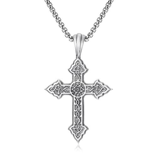 Sweater Chain Necklace stannum with Titanium Steel with 1.97inch extender chain Cross polished fashion jewelry & for man Length Approx 23.62 Inch Sold By PC