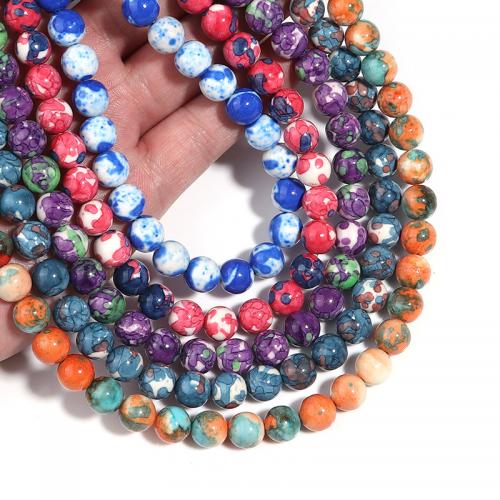Amazonit perle, Kiša Cvjetni Stone, Krug, možete DIY & različite veličine za izbor, više boja za izbor, Prodano Per Približno 38 cm Strand