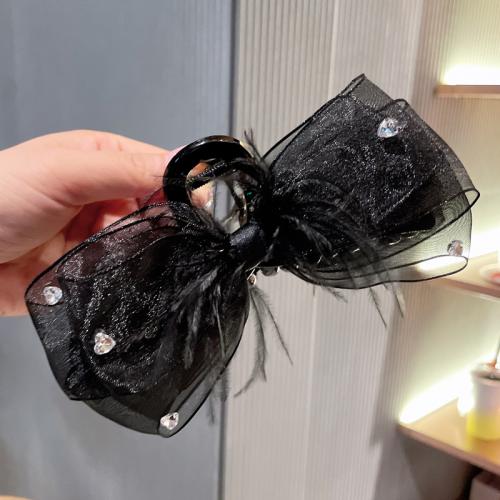 Hair Claw Clips Plastic with Gauze & Polyester fashion jewelry black Hair clip length about 15CM wide about 8CM clip length about 13CM Sold By PC