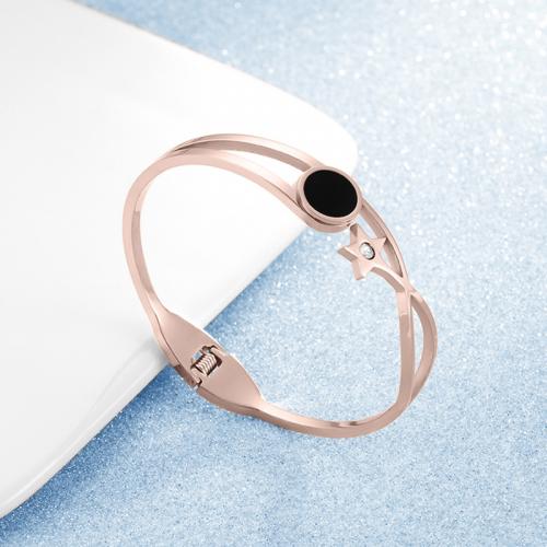 Stainless Steel Bangle 304 Stainless Steel fashion jewelry & for woman & with rhinestone rose gold color nickel lead & cadmium free Sold By PC