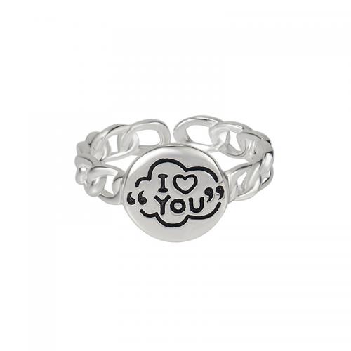 925 Sterling Silver Cuff Finger Ring Round fashion jewelry & with letter pattern & for woman silver color US Ring Sold By PC