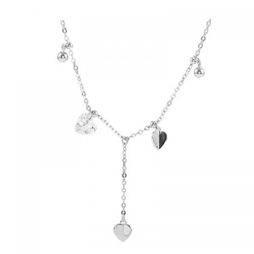 925 Sterling Silver Necklace with 2inch extender chain Heart platinum plated fashion jewelry & for woman & with rhinestone Length Approx 15.7 Inch Sold By PC