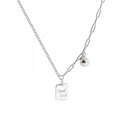 925 Sterling Silver Necklace with 2inch extender chain Rectangle fashion jewelry & with letter pattern & for woman silver color Length Approx 15.7 Inch Sold By PC