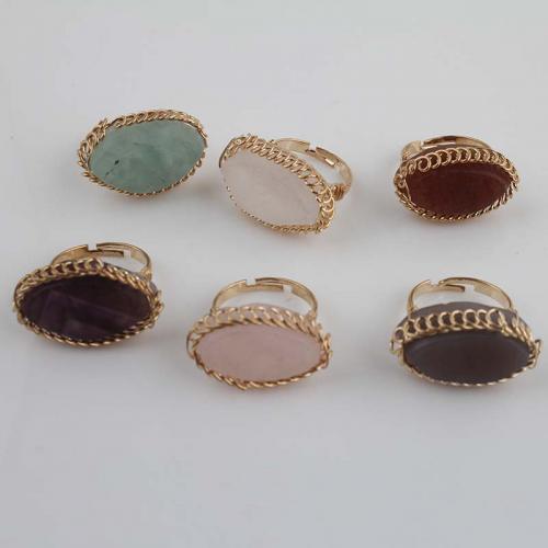 Gemstone Finger Ring, Edelsteen, met Messing, gold plated, mode sieraden & uniseks, meer kleuren voor de keuze, Ring inner diameter:17-18mm, Verkocht door PC
