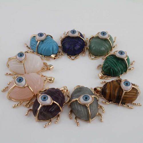 Gemstone Pendants Jewelry with Brass Insect gold color plated fashion jewelry & DIY Sold By PC
