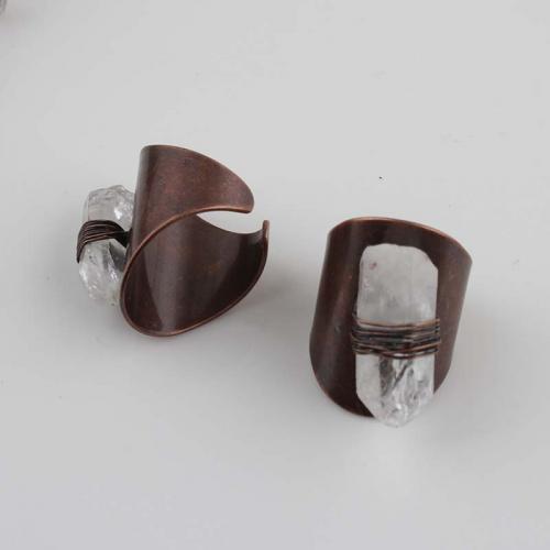 Natural Quartz Ring Finger, Kwarc bezbarwny, ze Mosiądz, Stożkowe, Platerowane kolorem starej miedzi, biżuteria moda & dla obu płci, przejrzysty, Ring inner diameter:17-18mm, sprzedane przez PC