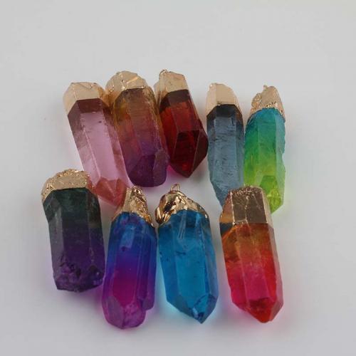 Pingentes quartzo natural, with cobre, Cónico, cromado de cor dourada, joias de moda & DIY, Mais cores pare escolha, 49x18mm, vendido por PC