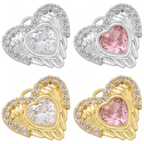 Brass Heart Pendants fashion jewelry & DIY & with rhinestone nickel lead & cadmium free Sold By PC