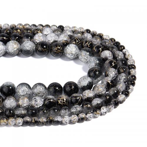 Fashion Glass Beads Round DIY & crackle white and black Length Approx 38 cm Sold By Bag
