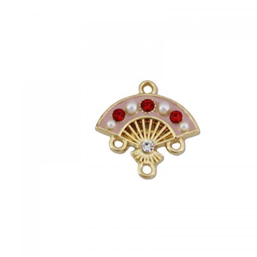 Tibetan Style Connector, with Plastic Pearl, Fan, gold color plated, DIY & enamel & with rhinestone & 1/3 loop, more colors for choice, 17x16.50mm, Sold By PC