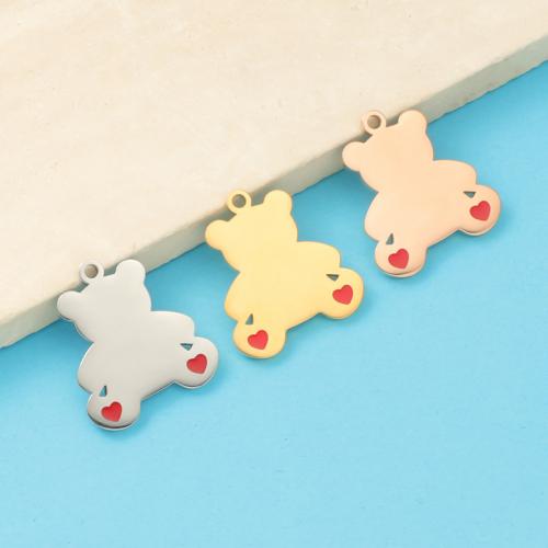 Stainless Steel Animal Pendants 304 Stainless Steel Bear plated DIY & enamel Sold By PC