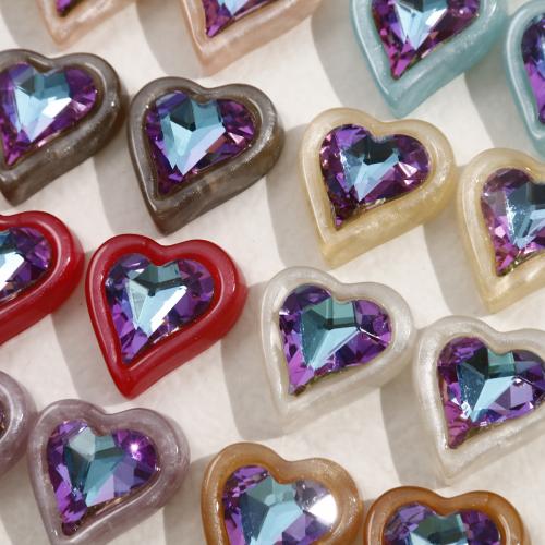 الأزياء الراتنج كبوشن, قلب, ديي & مع حجر الراين, المزيد من الألوان للاختيار, 23x25mm, تباع بواسطة PC