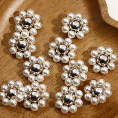 Hair Accessories DIY Findings Plastic Pearl with Iron Flower white Sold By PC