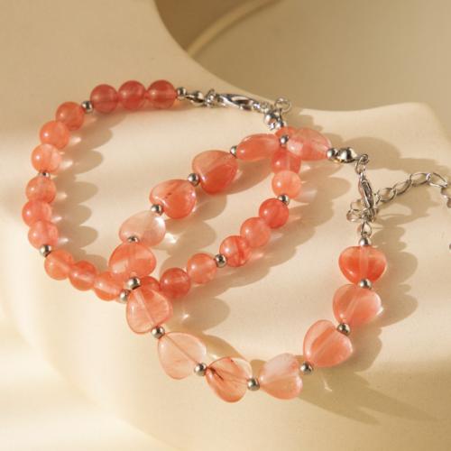 Zinc Alloy Bracelet with Natural Stone plated fashion jewelry pink nickel lead & cadmium free Sold By Set