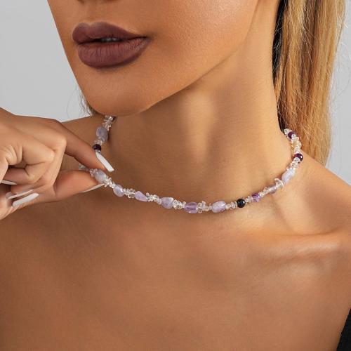 Zinc Alloy Jewelry Necklace with Natural Stone with 7cm extender chain plated fashion jewelry light purple nickel lead & cadmium free Length 37 cm Sold By PC