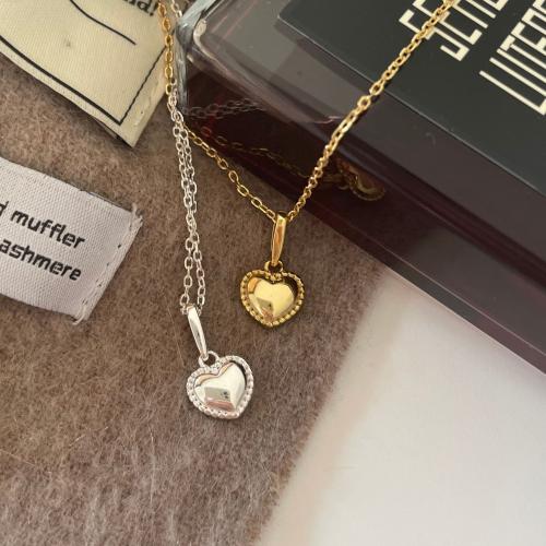 925 Sterling Silver Necklace Heart plated Korean style & for woman Length Approx 16 Inch Sold By PC