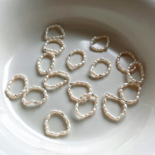 perla d'acquadolce coltivata naturalmente anello, with 925 sterline d'argento, elastico & Stile coreano & per la donna, Misura:6-8, Venduto da PC