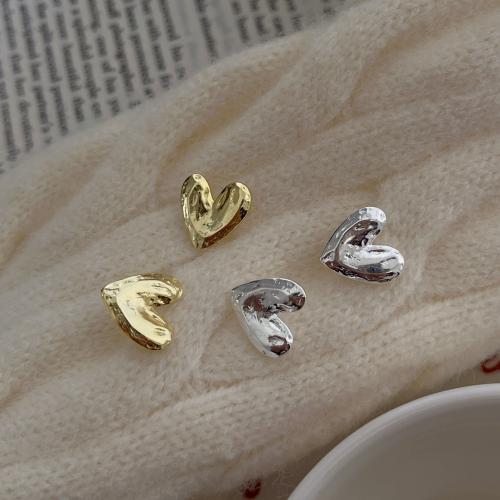925 Sterling Silver Stud Earring Heart plated Korean style & for woman 15mm Sold By Pair
